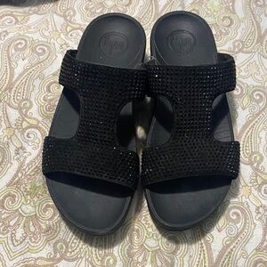 Fitflop Black Sandals with Rhinestone Detailing